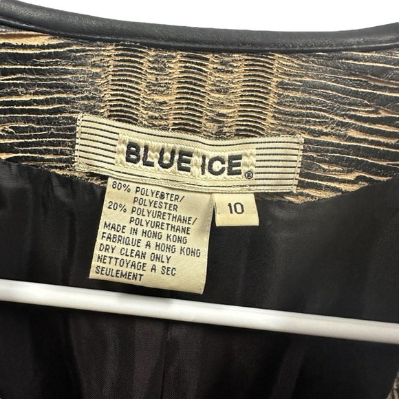 Blue Ice Tan Black Textured Zip Up Zip Sides and Cuffs Blazer Jacket Womens 10 - Picture 11 of 11